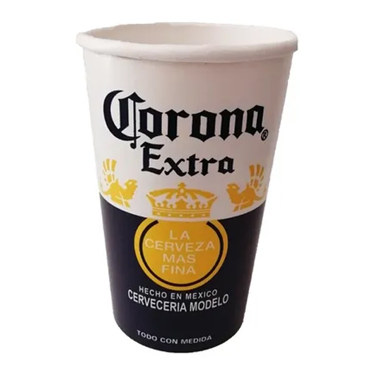 Vaso de Carton Rotulado de Corona P/ Micheladas o Cerveza 16oz, 50 Piezas