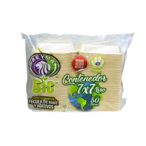 Contenedor Termico Biodegradable 7x7 Liso, Reyma, Paquete 50 Pzas