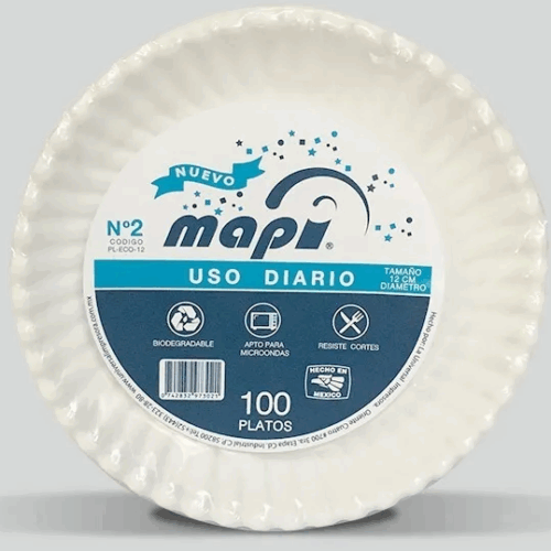Charola/Plato de Carton No. 2 Mapi, Mapi, Paquete 100 Pzas