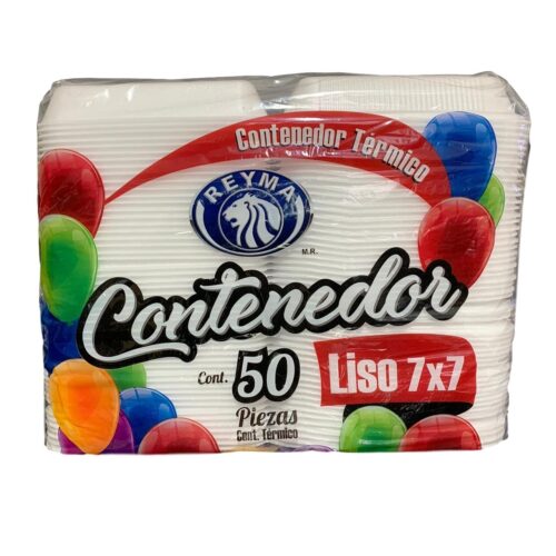 Contenedor Termico Blanco 7x7 Liso, Reyma, Paquete 50 Pzas