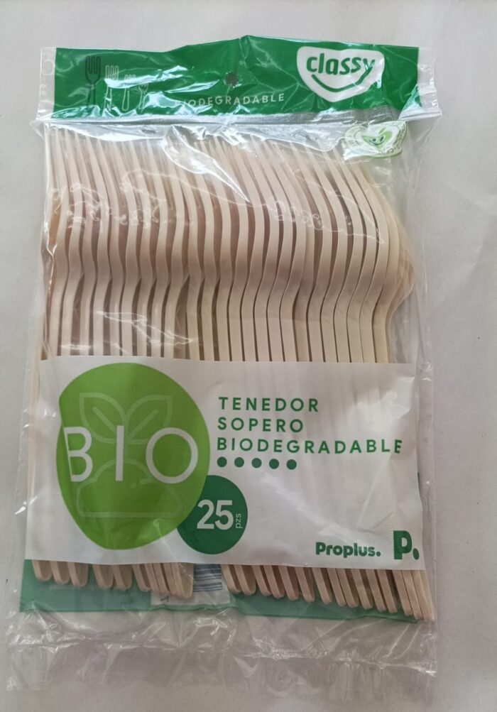Tenedor Sopero Biodegradable Classy, Classy, Paquete 25 Pzas